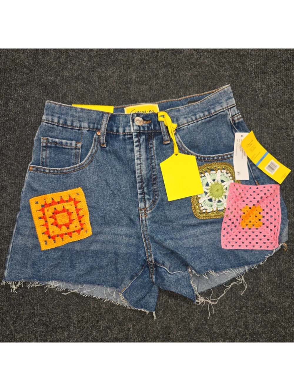 Circus NY Crochet Patchwork Jean Shorts High Waisted Frayed Cutoff 25 NWT